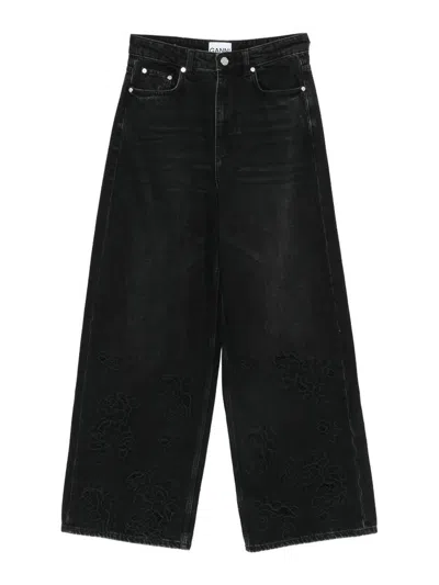 Ganni Broderie Anglaise Denim Lari Jeans In Black