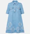 Ganni Denim Dress With Embroidered Hem And Pockets In Blue