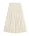 Ganni Off-white Broderie Anglaise Denim Maxi Skirt In Neutral