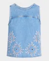 Ganni Broderie Anglaise Denim Top In Light Blue Stone