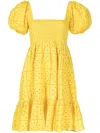 Ganni Broderie Anglaise Cotton Minidress In Yellow