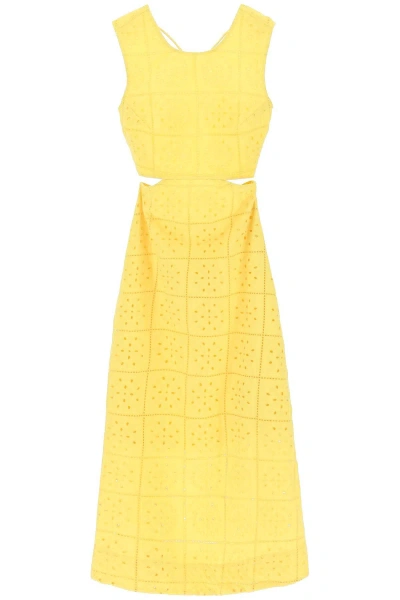 Ganni Broderie Anglaise Maxi Dress In Yellow