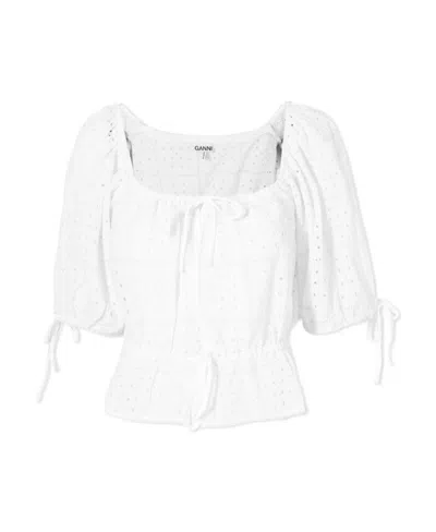 Ganni Broderie Anglaise Organic Cotton Top In White