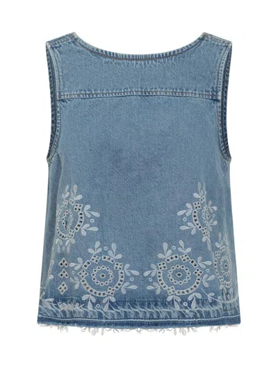 Ganni Broderie Denim Top