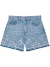 Ganni Embroidered Frayed Hem Shorts With Pockets And Loops In Blau