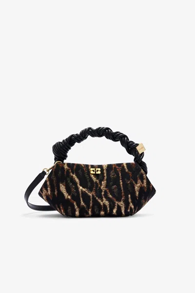 Ganni Bronze Metallic Cloque Mini Bou Bag In Brown