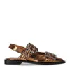 Ganni Bronze Slingback Ballet Flat Shoe With Buckles In Black