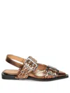 Ganni Bronze Slingback Ballet Flat Shoe With Buckles In Grey