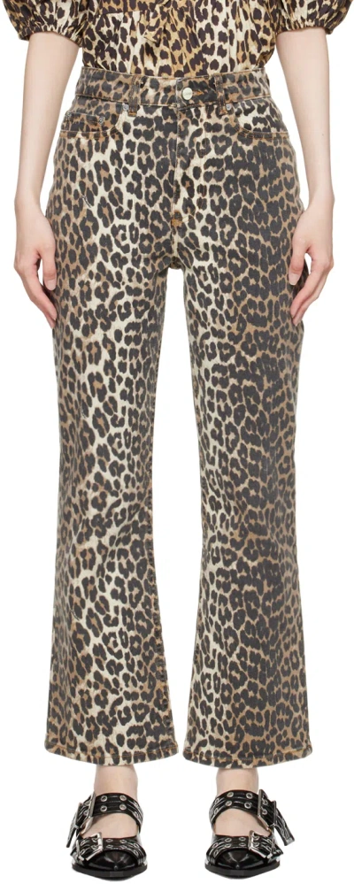 GANNI BROWN & BLACK LEOPARD BETZY CROPPED JEANS