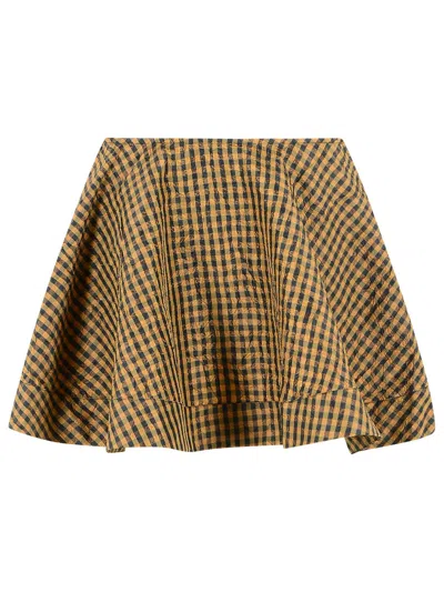 Ganni High Waist Checked Flared Asymmetric Skirt In Multi