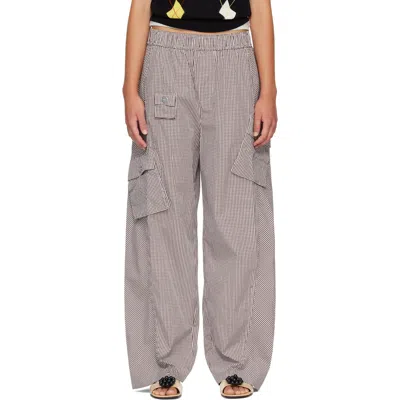 Ganni Brown & White Check Cotton Cargo Pants In 979 Chicory Coffee