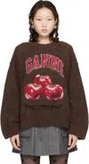 Ganni Brushed Alpaca Graphic Oversized Sweater In Brown