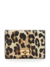Ganni Brown Card Holder With Butterfly Logo And All-over Leopard Motif In Leather Blend Woman