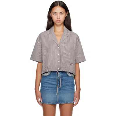 Ganni Brown Check Cotton Cropped Bowling Shirt In 979 Chicory Coffee