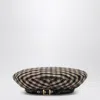 Ganni Checkered Wool Beret Featuring Buckle Detail In Black