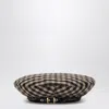 Ganni Checkered Wool Beret Featuring Buckle Detail In Brown