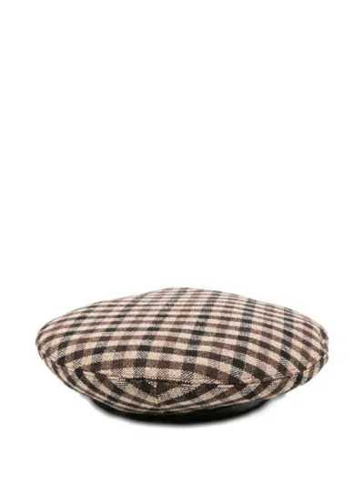 Ganni Brown Checked Beret Hat
