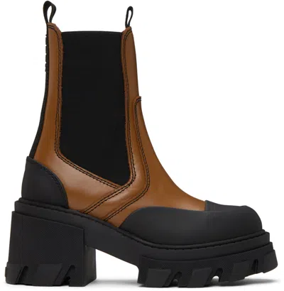 Ganni Brown Cleated Heeled Chelsea Boots In 177 Tiger's Eye