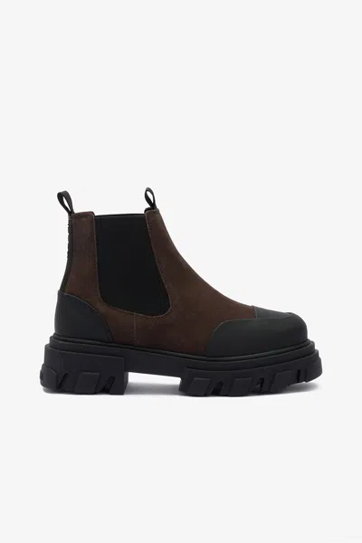 Ganni Brown Cleated Low Chelsea Boots In