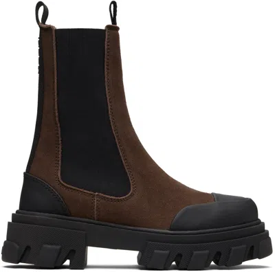 Ganni Boots Cleated Mid Chelsea Recycled Pelinova In Brown