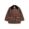 Ganni Quilted Coat With Contrasting Collar In Brown