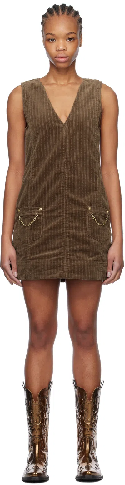 Ganni Brown Corduroy Minidress In 296 Rain Drum
