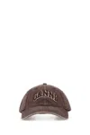 Ganni Brown Cotton Baseball Cap In Brown