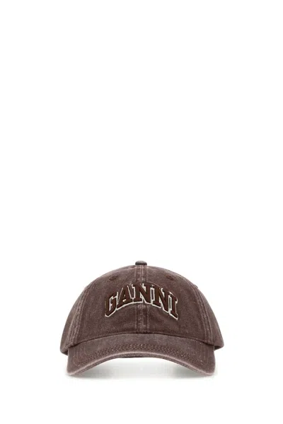 Ganni Brown Cotton Baseball Cap In Purple