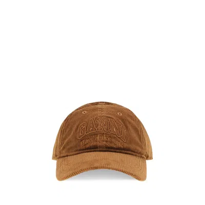 Ganni Brown Cotton Cap (baseball Hat)