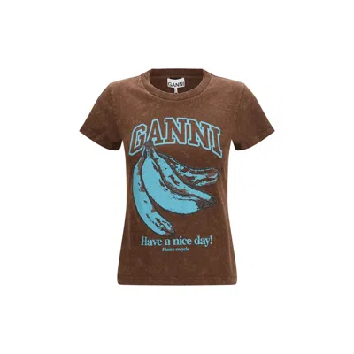 GANNI BROWN COTTON T-SHIRT