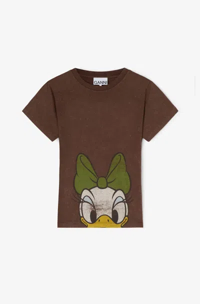 Ganni Brown Daisy Duck Baby Fit T-shirt - Size M Recycled Cotton