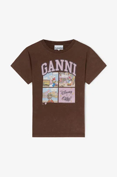Ganni Heavy Cotton Daisy Cartoon T-shirt In Burgundy