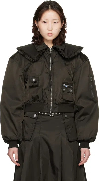 Ganni ブラウン Duchesse ナイロン ボンバージャケット In Black