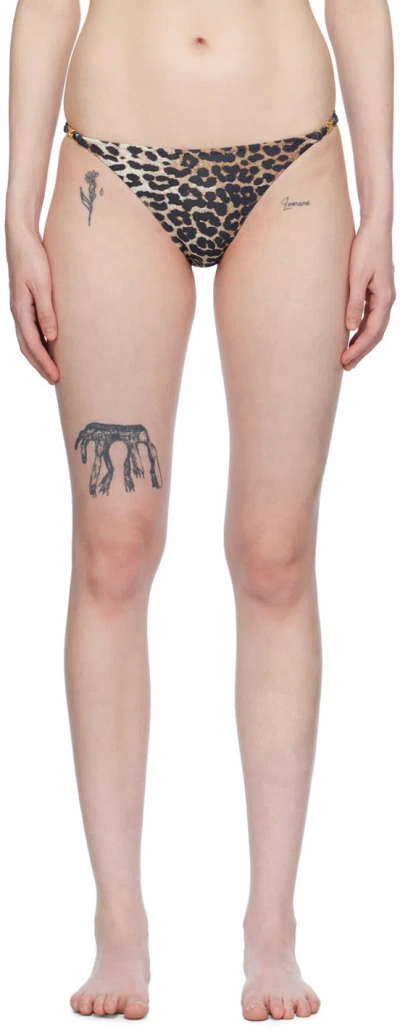 Ganni Brown Emblem Bikini Bottoms In 943 Leopard