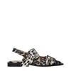 Ganni Leopard Satin Feminine Buckle Ballerinas In Brown