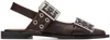 Ganni Black Croco Print Slingback Ballet Flat Shoe With Buckles In 890 Chocolate Fondan