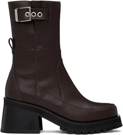 Ganni Brown Feminine Buckle Platform Boots In 890 Chocolate Fondan