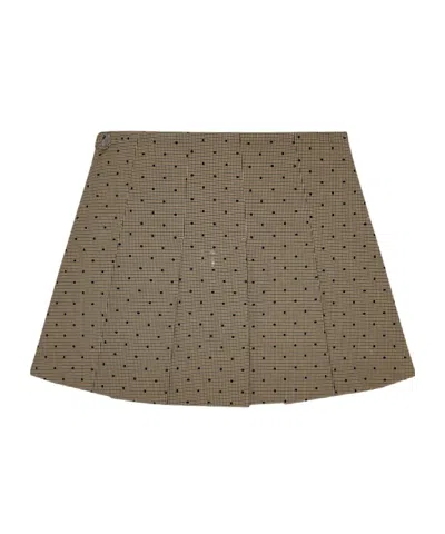 Ganni Brown Flock Check Suiting Mini Skirt