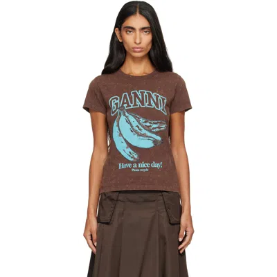 Ganni Brown Future Jersey Banana T-shirt In 979 Chicory Coffee