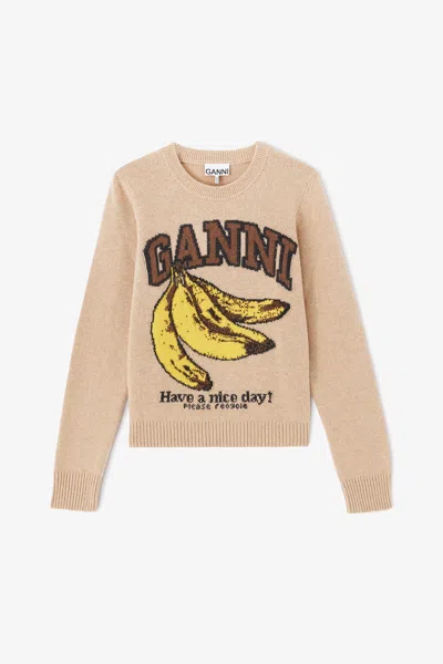 Ganni Brown Graphic Wool Jumper