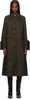 Ganni Brown Herringbone Wool Coat In 886 Shitake