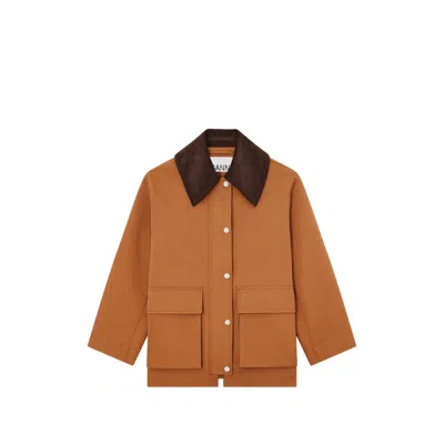 Ganni Corduroy-collar Pocket Jacket In Brown