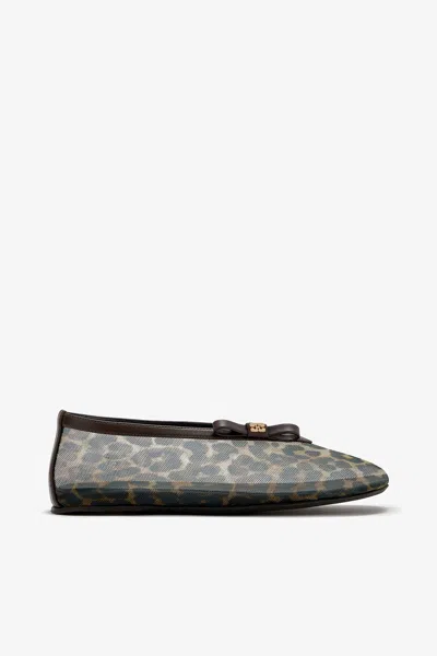 Ganni Jenny Ballerina In Leopard Mesh In Gray