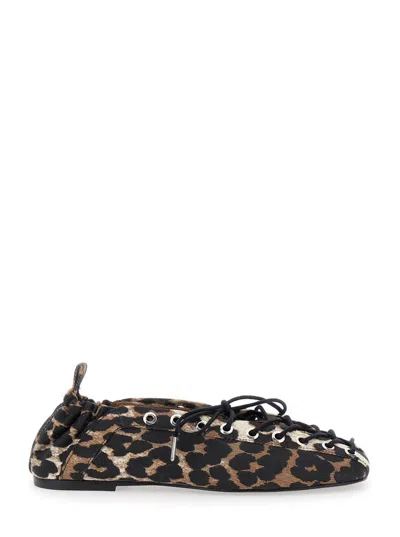 GANNI BROWN LACE-UP BALLERINAS WITH METAL EYELETS AND ALL-OVER PRINT