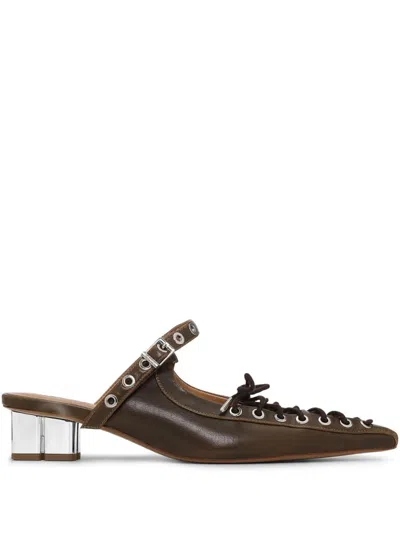 Ganni Brown Lace Up Mules