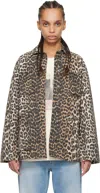 Ganni Brown Leopard Cotton Canvas Jacket In 859 Almond Milk