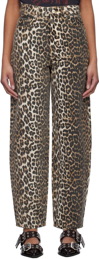 Ganni Stary Barrel Jeans In Leopard In Multicolor