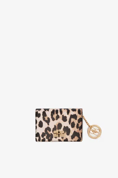 Ganni Brown Leopard Grained Bou Card Holder With Flap