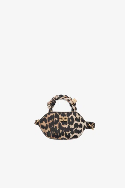 Ganni Brown Leopard Grained Nano Bou Bag