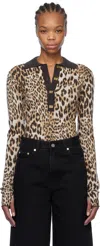 Ganni Multicolor Polo Shirt With Jewel Buttons And All-over Leopard Print In Cotton Woman In 943 Leopard